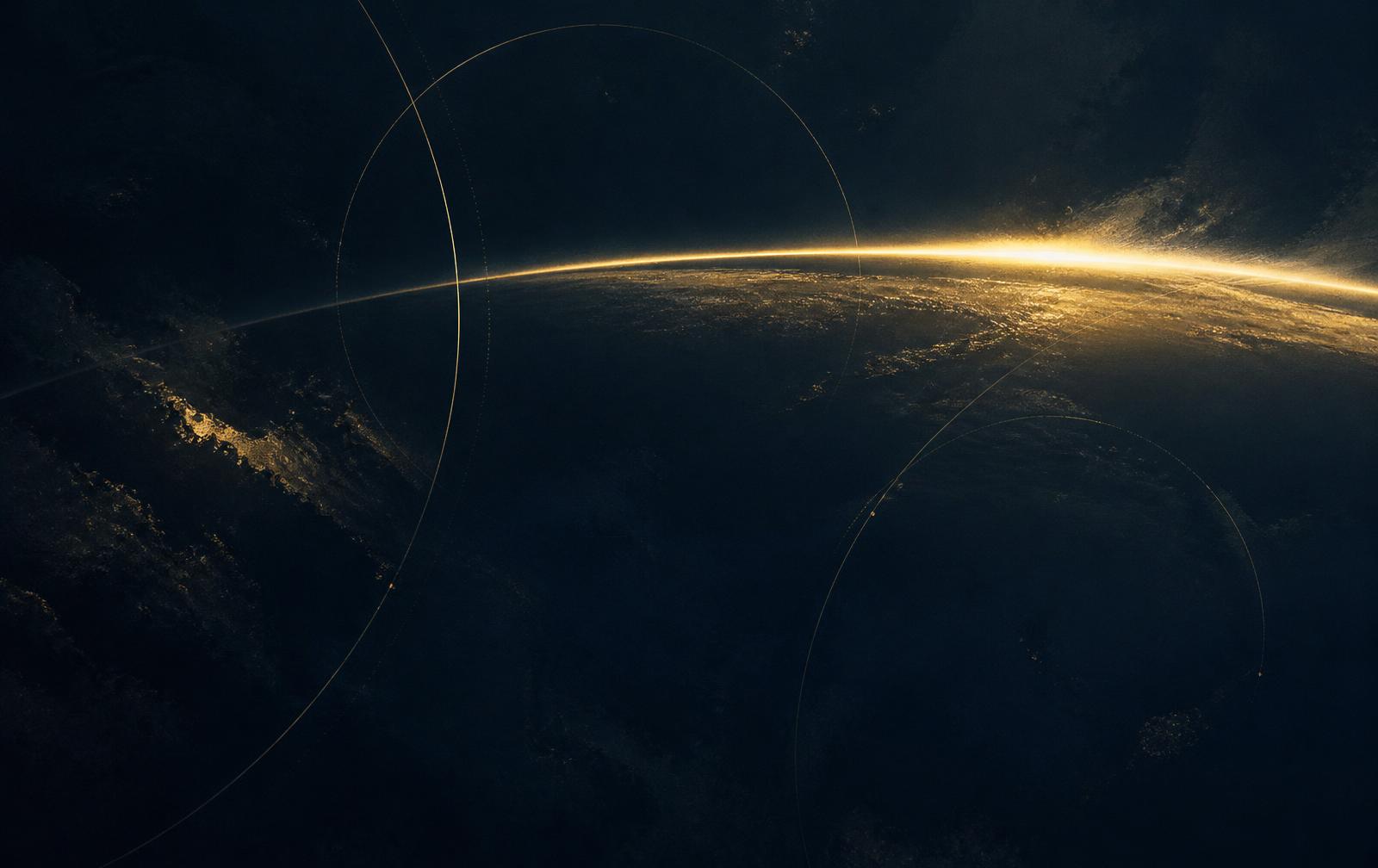 Original PlotRecall artwork: a thin band of gold light along the edge of a dark planet